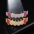 Hiphop Jewelry Purple Diamond Tooth Grillz Iced Out Bling Golden Tooth Grillz 8 Tooth CZ Grilzs Teeth Grillz for Men Jewelry