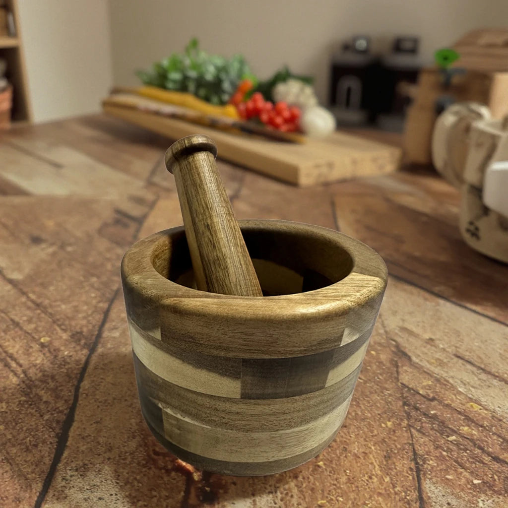 OWNSWING Acacia Wood Mortar and Pestle Essential Spice Tools for Grinding Herbs Garlic Walnut & Kitchen Essentials Boxed