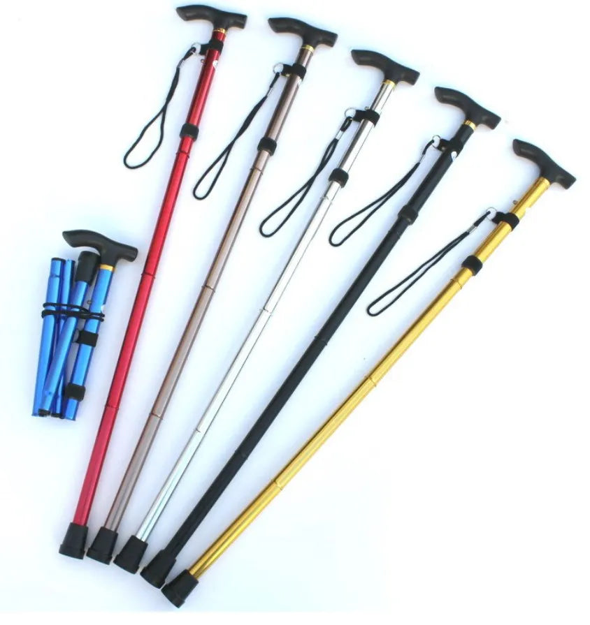 Super 7X Ultra-Light Aluminum Alloy 4-Section Adjustable Walking Stick Rubber Handle T-Handle 93cm for Camping Hiking Climbing