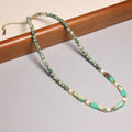 Natural Green Dot Beaded Necklace for Women Men Column Shoushan Stone Healing Energy Stone 14K Gold Plated Choker Jewelry