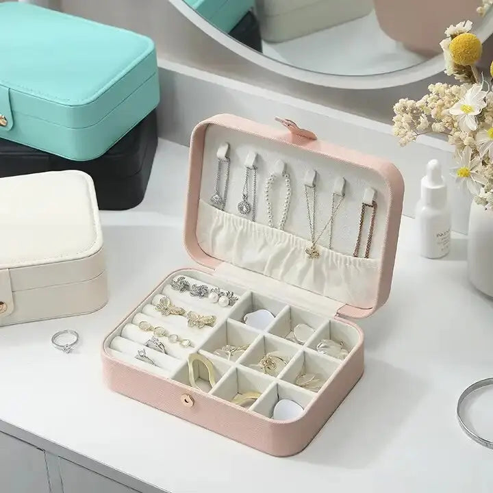 Experienced Manufacturer Portable Pink Green White PU Leather Travel Jewellery Box Jewelry Rectangle Gift Case