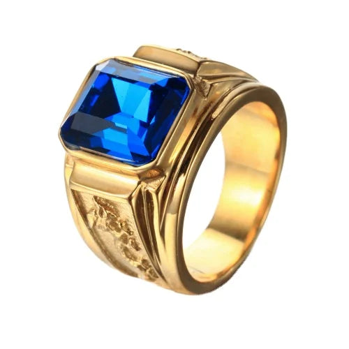 Fashion Stainless Steel Gold Plated Accessories Men Diamond Zircon Stone Men's Ring