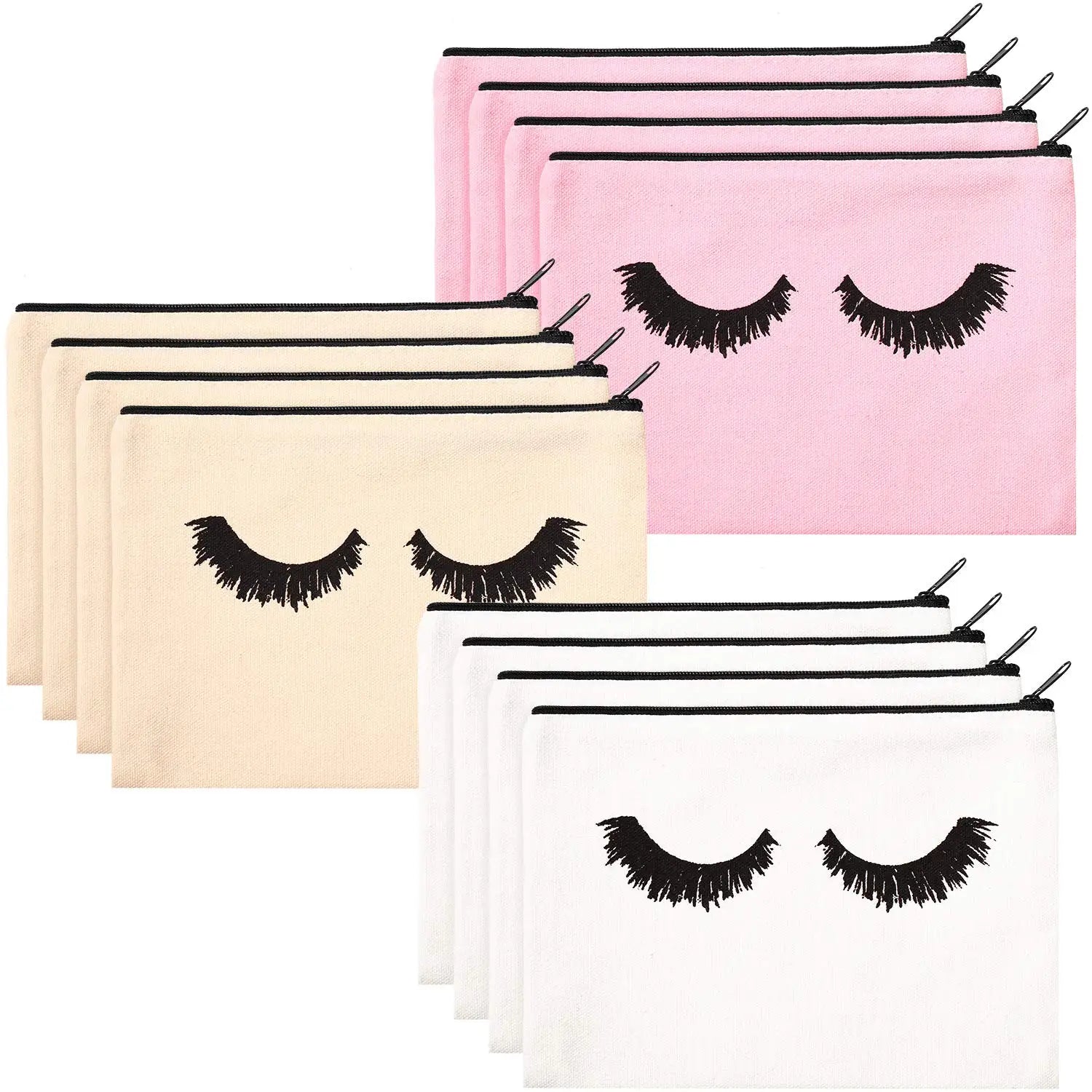 22*14cm Canvas Fashion Trend Makeup Pouch Cosmetic Bag with String Closure Travel Case Women (Cream)