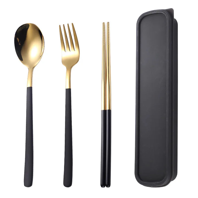 Portable Travel Stainless Steel Cutlery Spoon Fork Chopstick Picnic Flatware Set With Case