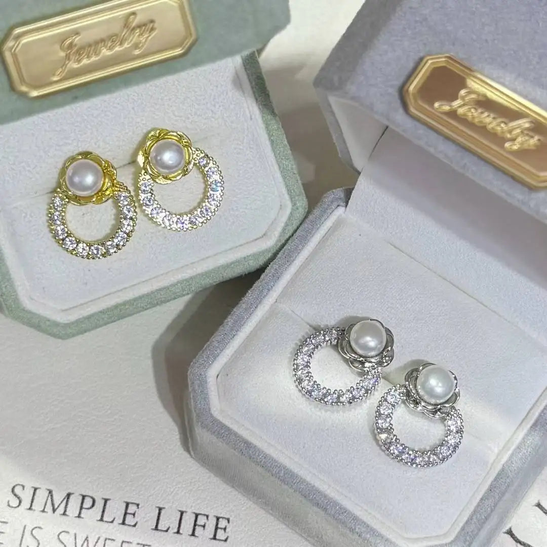 Elegant 5-6mm Natural Freshwater Pearl Earrings Zhuji White Bread Pearl Circular Design Cute Style for Anniversary Party Gift
