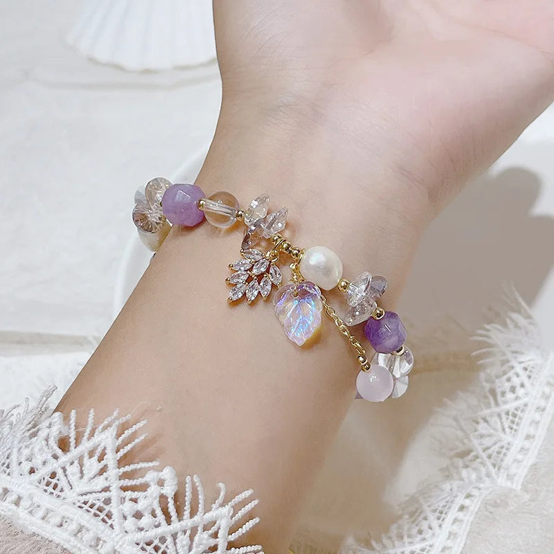 JC Green Rhombus Stone Bracelet Candy Colors pink Gem Crystal Bracelet Natural Stone for Women