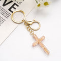 Handmade Resin Cross Keychain with Colorful Dried Flower Pendant for Women Girls Creative DIY Car Bag Ornaments Popular Gifts