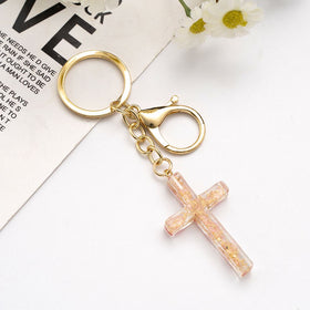 Handmade Resin Cross Keychain with Colorful Dried Flower Pendant for Women Girls Creative DIY Car Bag Ornaments Popular Gifts