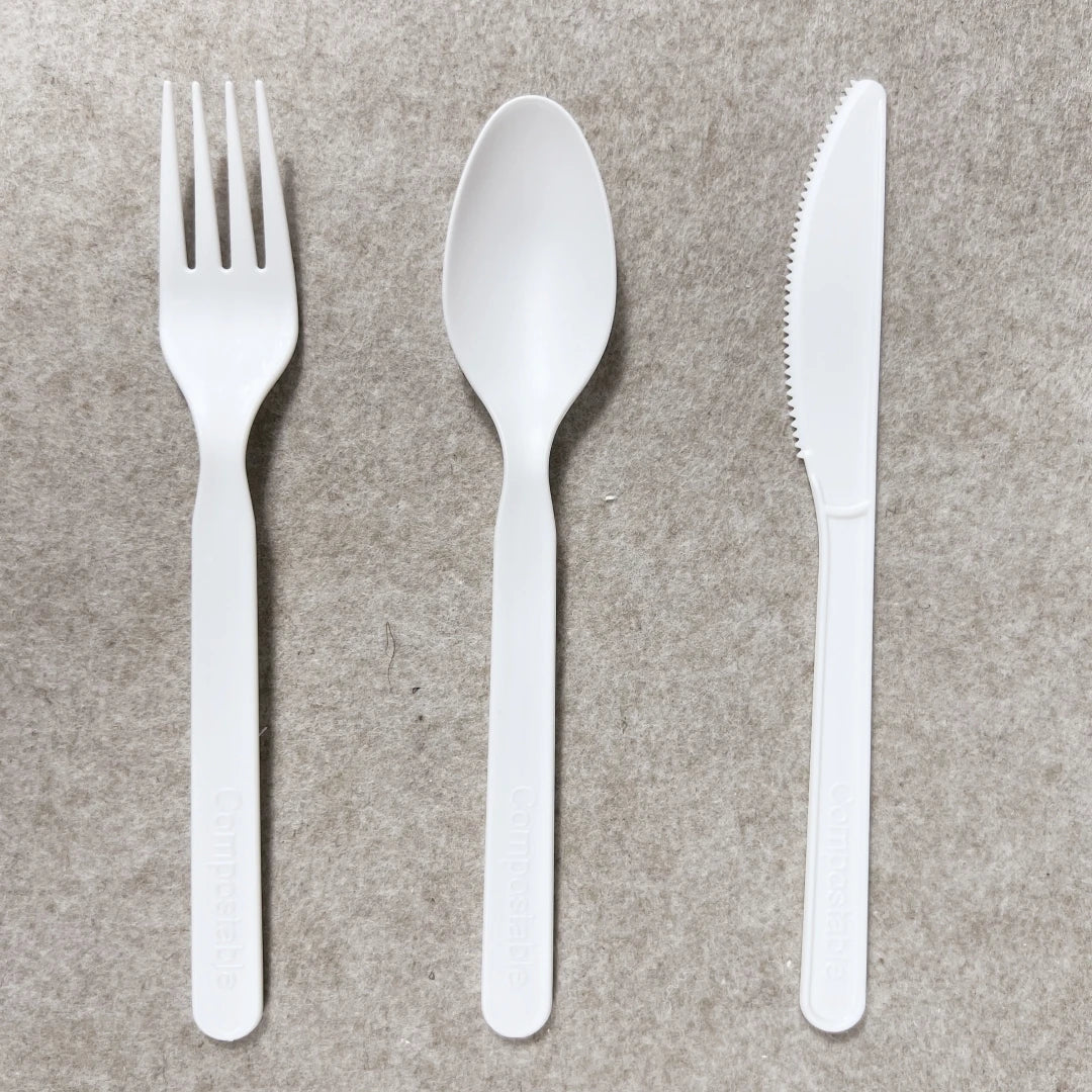 Eco-Friendly 100% Biodegradable PLA Cutlery Set 6/7 Inch Disposable Plastic Knife Fork Spoon Compostable Tableware for Food