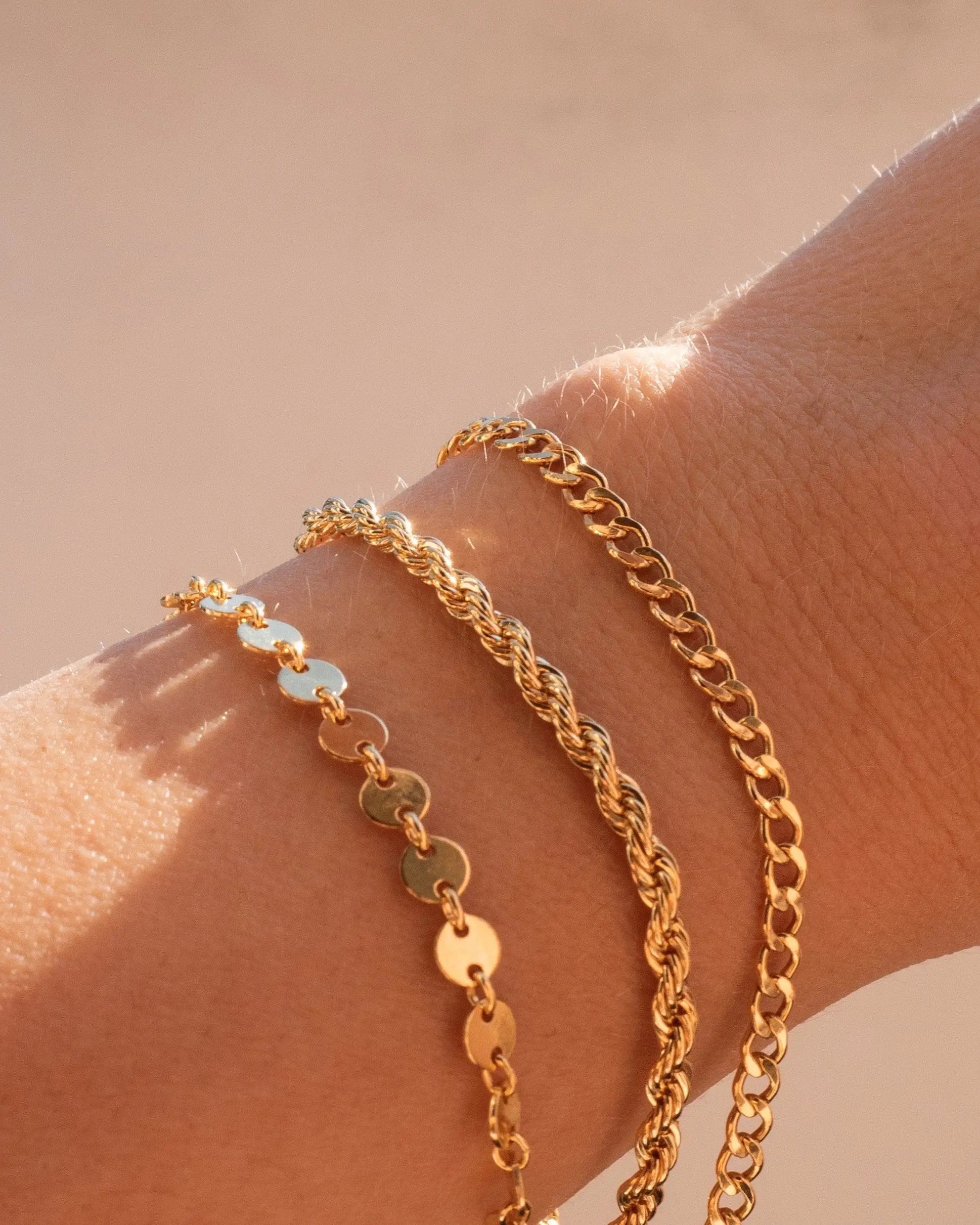 Personalized Bar Bracelet 14K Gold Plated Chain Set Round Disc Chain Bracelets Stainless Steel Layered Jewelry Women