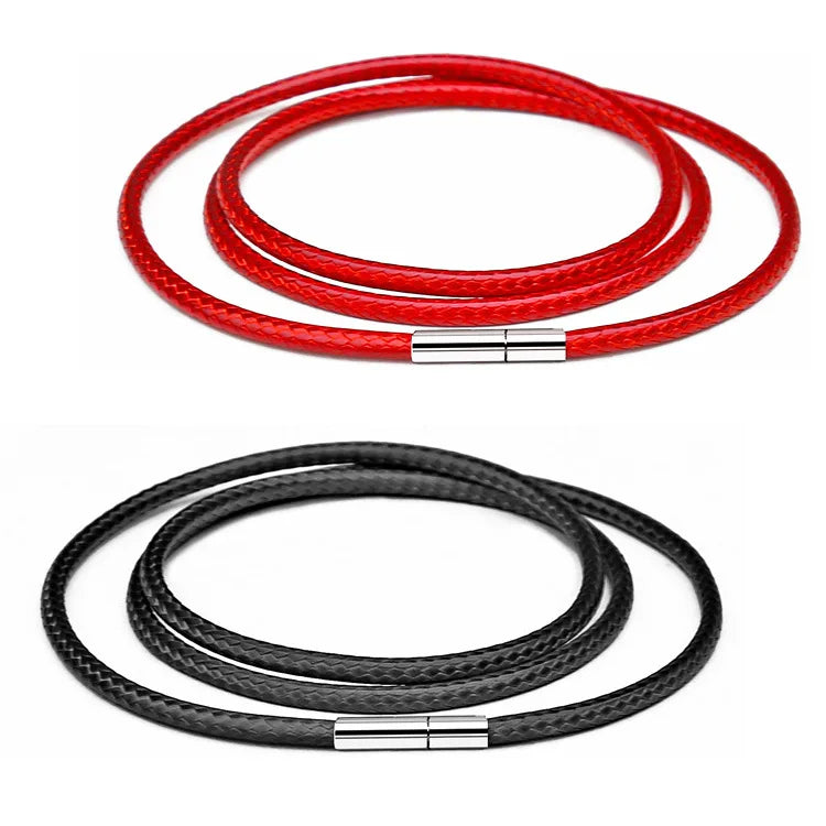41-70cm Men Women Necklace Cord Leather Cord Wax Rope Stainless Steel Tube Clasp for DIY Pendant Necklaces Jewelry 1-3mm