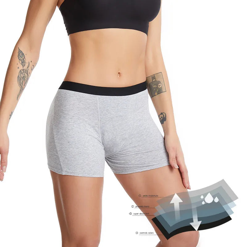Wholesale Absorbent 4 Layers Leak Proof Mid Waist Cotton Women Boxer Briefs Seamless Menstrual Period Panties Underwear