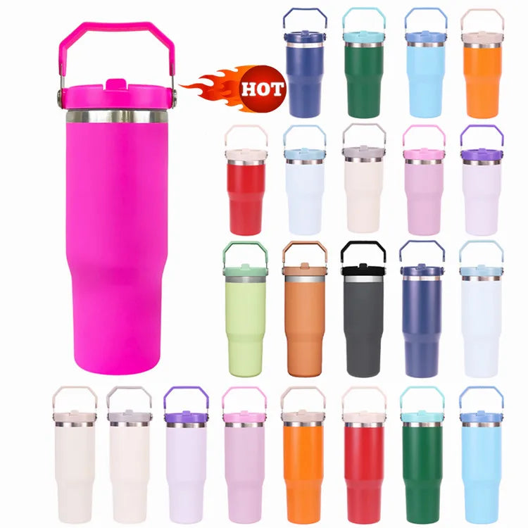 Hot Selling 30oz Stainless Steel Water Bottle Portable Flip Straw Double Wall Vacuum Tumbler Handle Outdoor Sublimation Cold