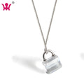 Crystal Lock Pendant Necklace 925 Sterling Silver for Women Dainty Princess Padlock Link Chain Adjustable for Girlfriend