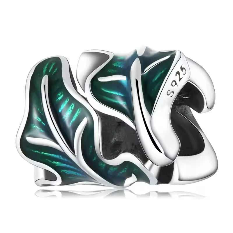 Jewelry Making 925 Sterling Silver Rhodium Plated Enamel Leaf Custom Charm Beads