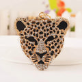 Wholesale Diamond Animal Leopard Purse Key Rings Rhinestone Crystal Leopard Head Keychain for Gift