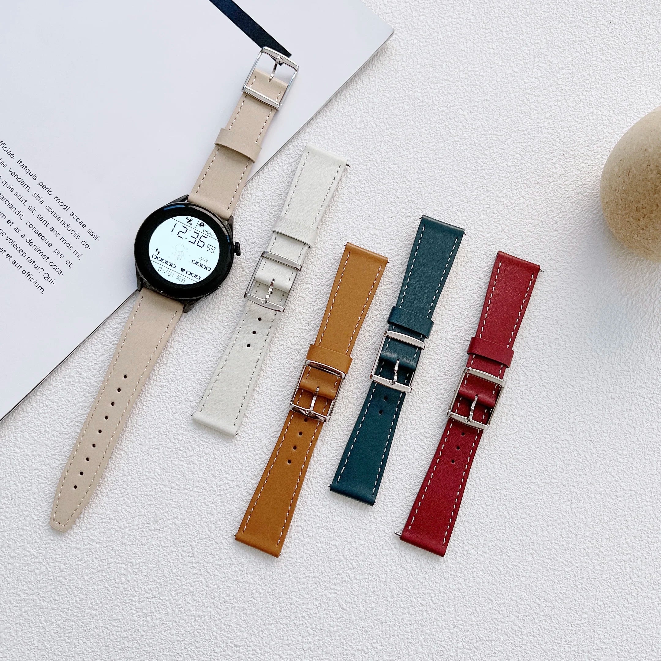 Forwelleny 22mm Genuine Leather Luxury Smart Watch Band Leather Strap 22mm for Samsung huawei Watch Men