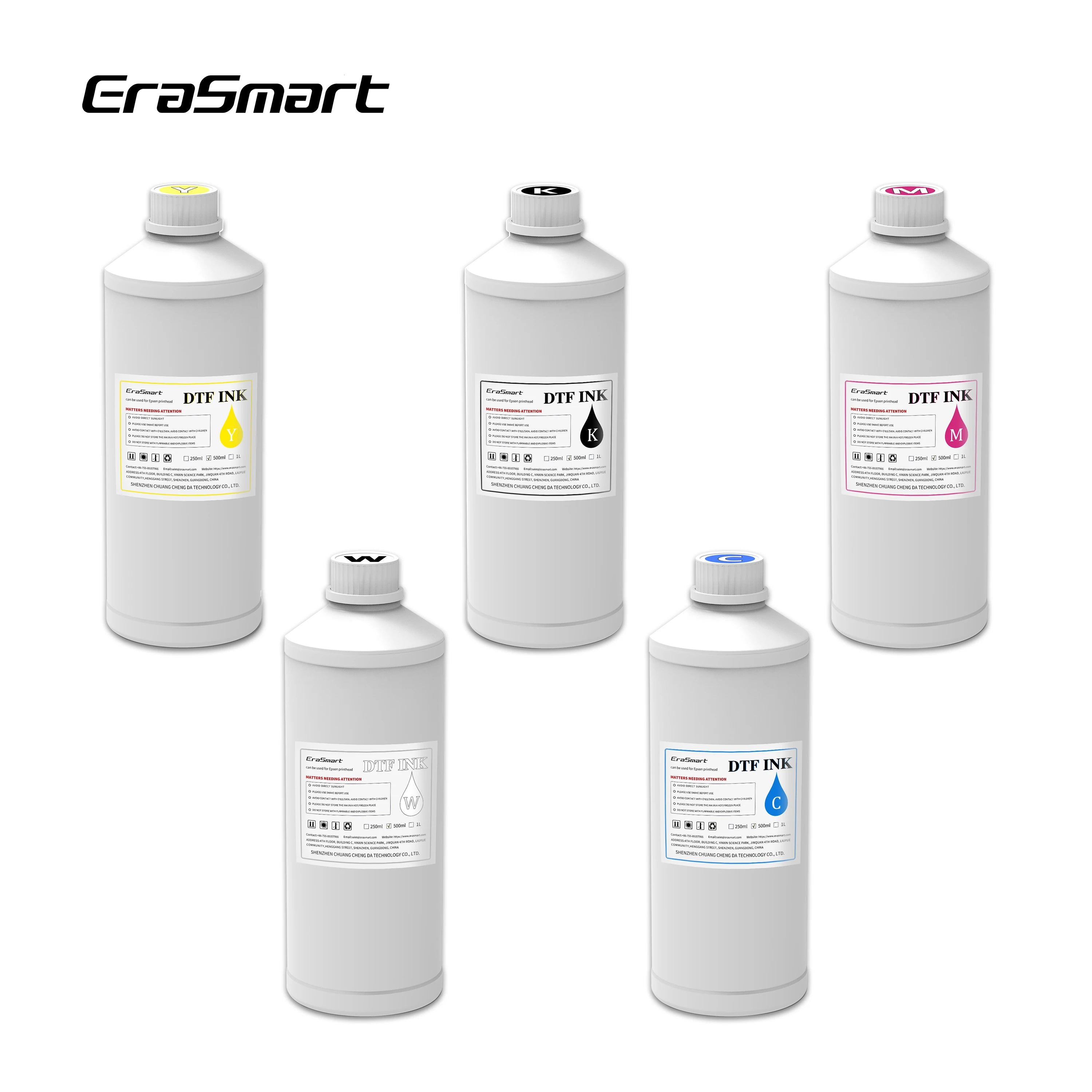 Erasmart Direct to Film White Ink CMYK Plastisol Pigment for Digital Heat Transfer Printing Compatible with DTF & DTG Printers