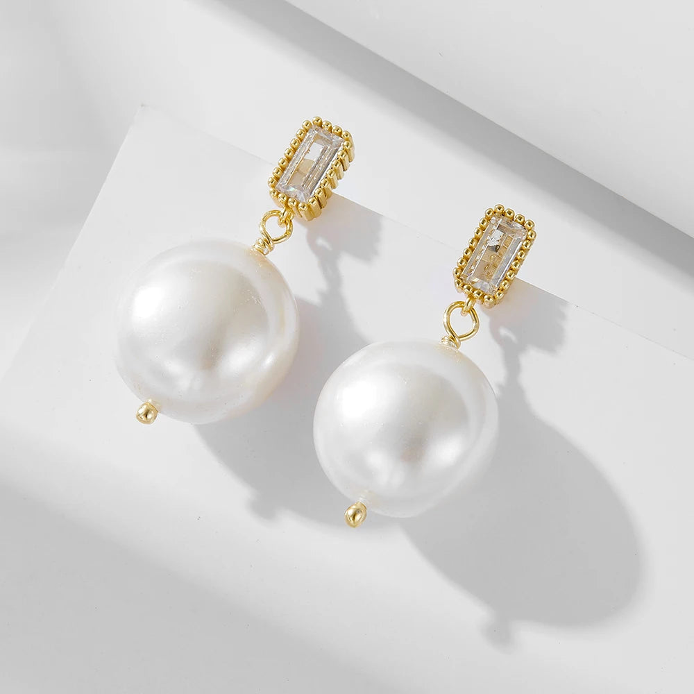 High Quality 14K Gold Plated Pearl Earrings Fine Jewelry 925 Sterling Silver Zircon Shell Button Pearl Earrings for Women