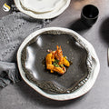 Irregular Ceramic Rock Plates Sets for Restaurant Round Dinner Serving Dishes Wedding Catering Porcelain Crockery Dinnerware
