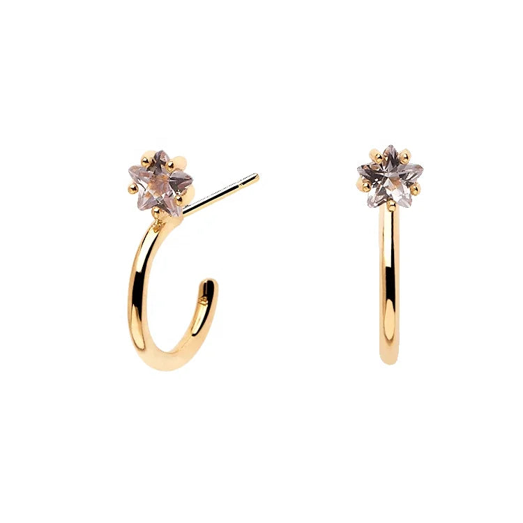 LOZRUNVE Dainty Star Shape Crystal 925 Silver Fashion Huggie Open Hoop Earring Minimalist Jewelry
