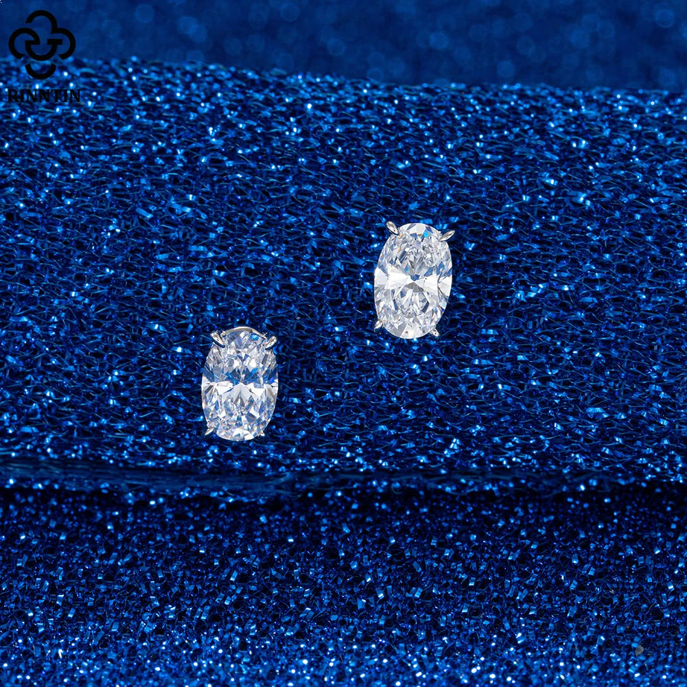 RINNTIN LZE03 New Arrival 925 Sterling Women Fine Jewelry Silver Earrings 8A Premium Cubic Zircon Stud Lab Grown Diamond Earring