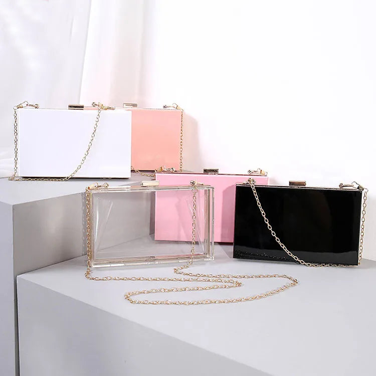 Transparent Acrylic Evening Bag with Chain Clutch Handbag Purse Frame