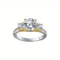 Women's 925 Sterling Silver Three-Stone Engagement Ring Fashionable Two-Tone Plating Moissanite Jewelry