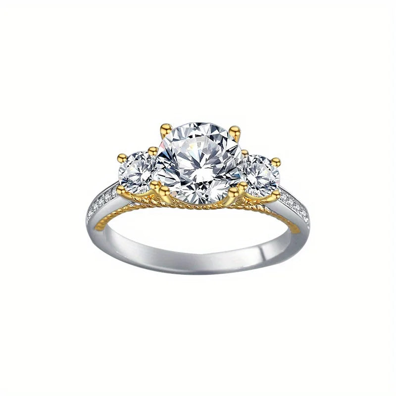 Women's 925 Sterling Silver Three-Stone Engagement Ring Fashionable Two-Tone Plating Moissanite Jewelry