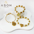 Ason 2023 Mother's Day Gift Popular Jewelry Pearl Bracelets Stainless Steel Heart Round With Letter Adjustable Bead Bracelet