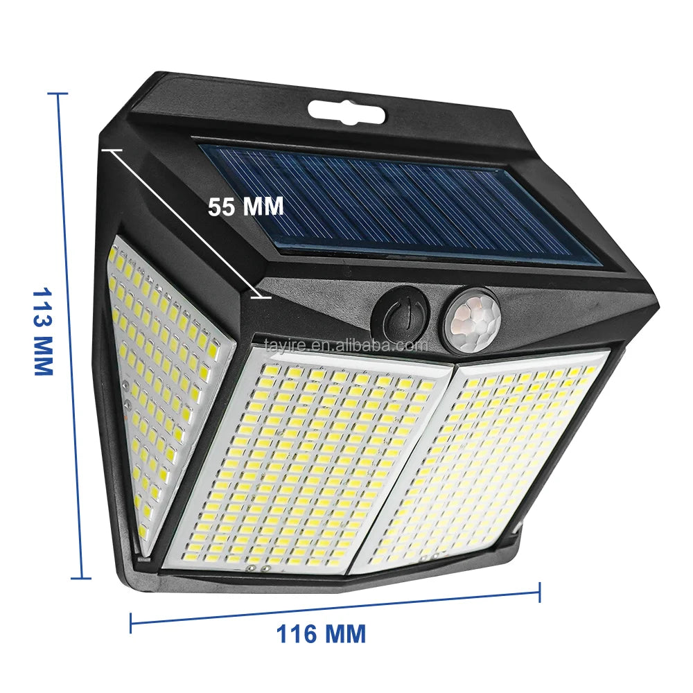 Germany Stock Outdoor Super Bright Solar Wall Light with Motion Sensor 6000K 412LEDs Waterproof 4 Sides Solar Garden Lamp