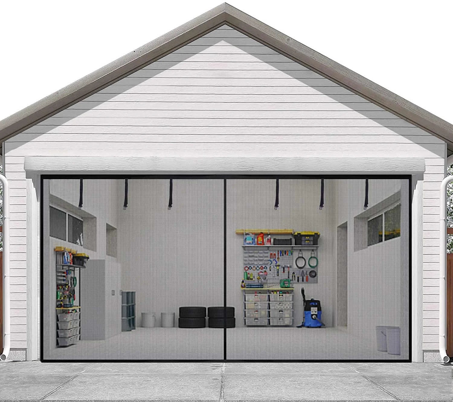 Garage Screen Magnetic Door Kit 16x7ft Hands Free Mesh Screen Door Window and Door Screens Fiberglass Garage & Shed Black CN;HEB