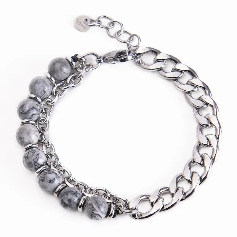 Unisex Stainless Steel Tiger Eye Stone Beads Bracelet Adjustable Natural Volcanic Stone Beaded Bracelet Trendy Christian Gifts
