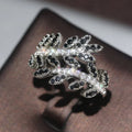 Huitan Custom Chic Design Leaves Shaped Sparkling Black/White 3A Zircon Rings for Women Fashion Party Silver Plated Wedding Ring