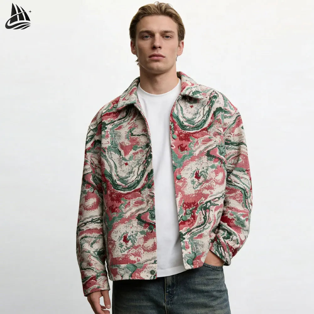 Custom Button up Plus Size Men Jacquard Weave Designers Clothing Streetwear Denim Jacket