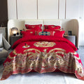 Romantic 100% Cotton Red Bride Duvet Cover king Size Pillowcase Phoenix Embroidery Bed Sheet Wedding Home Textile Bedding Set