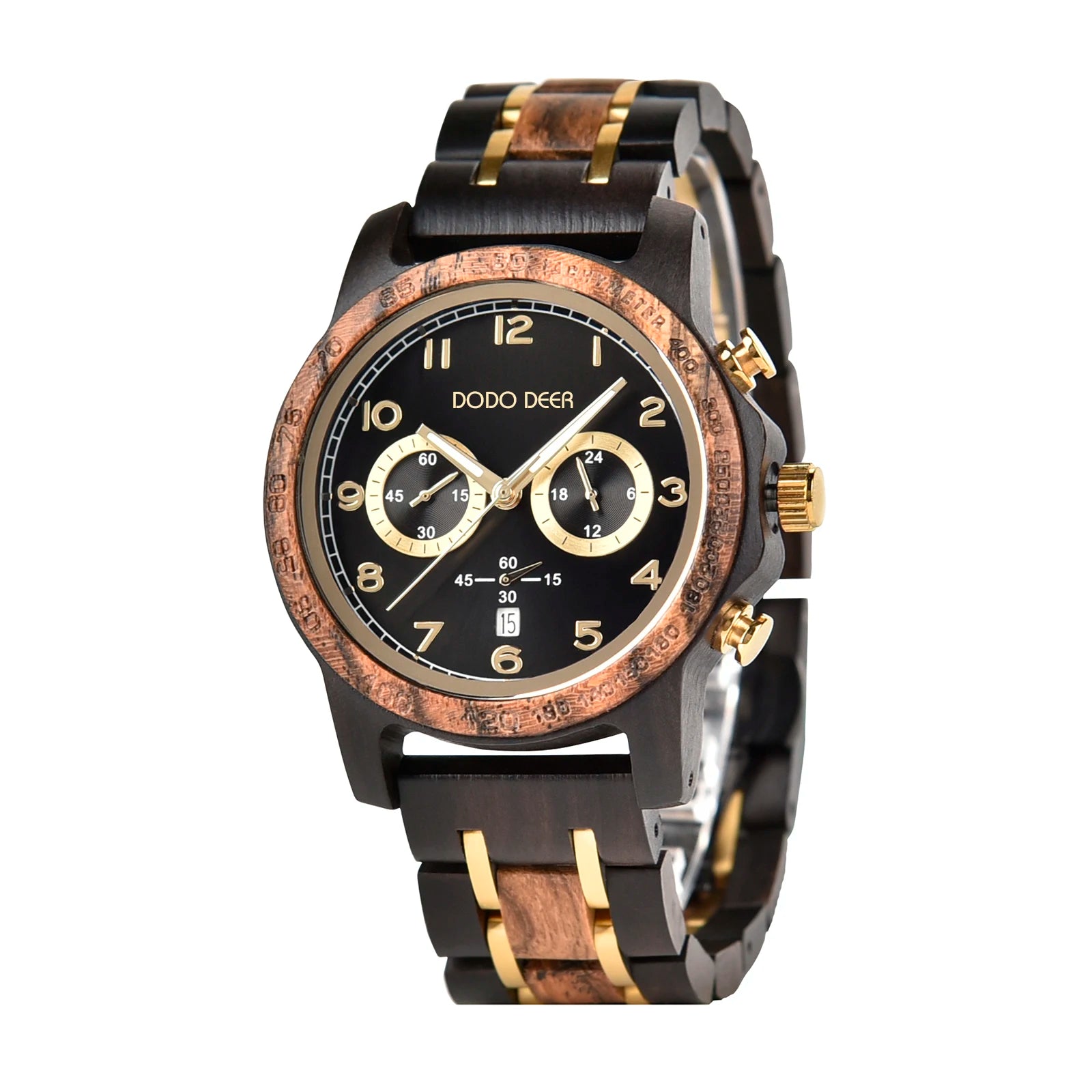 Low MOQWholesale Waterproof Black Wood Fashion Wrist Gold Stainless Steel Luxury Mens Quartz Wood Watch