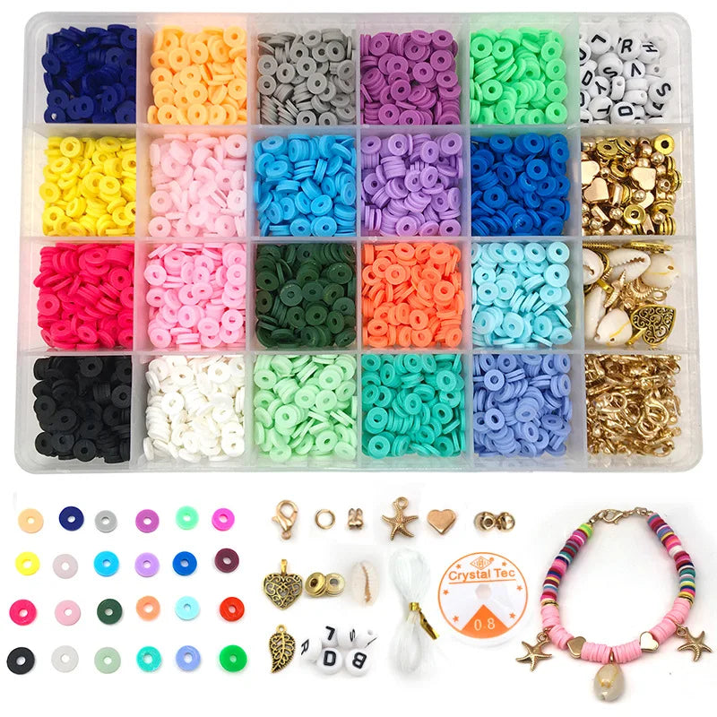 6mm Soft Pottery Beads Kit Muti Colors Boho Polymer Clay Beads for DIY Necklace Bracelet Creative Children Jewelry Making Set