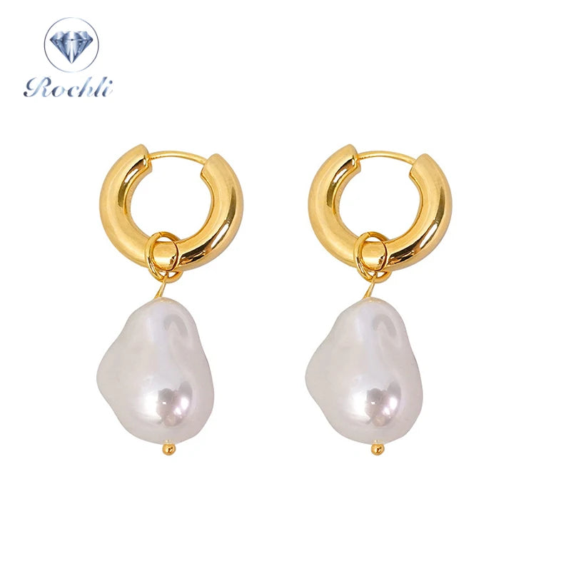 Best Selling Jewelry Drop Natural Baroque Freshwater Hoop Pearl 18k Gold Plated Earrings for Women