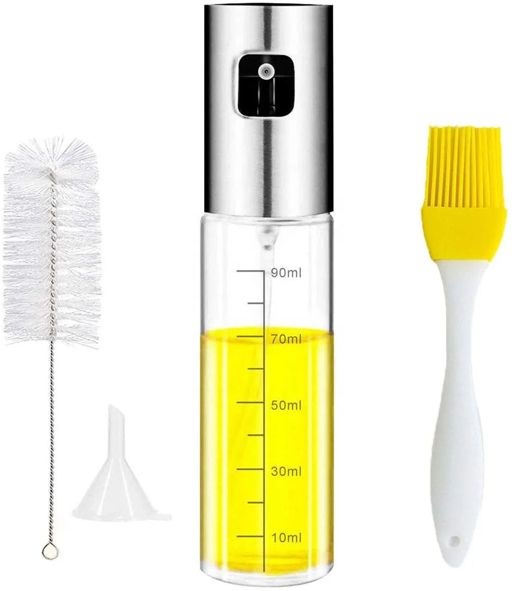 Cooking Oil Spray Bottle Olive Oil Sprayer Bottle Stainless Steel Glass Oil Dispenser for Cooking BBQ Salad Baking Roasting