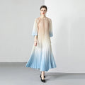 New Summer Women's Floral Ruched Maxi Chiffon Bohemian Loose Gradient Color Hundred Pleats Dress