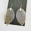 Trendy Gold Metal Filigree Leaf Stamping Brass Drop Earrings for Women and Young Ladies Fashion Accessory
