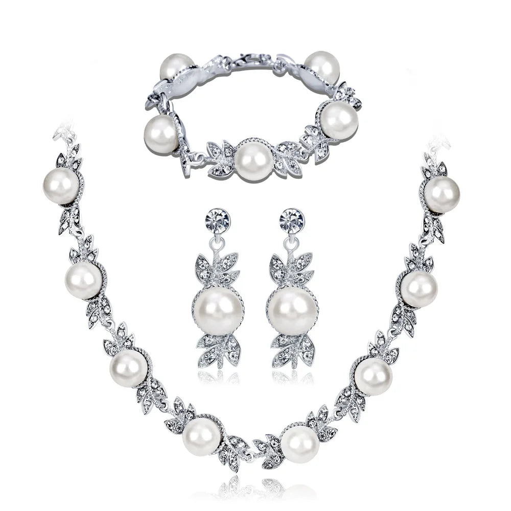Dropshipping Wholesale Mix Styles Small MOQ Wedding Rhinestone Pearl Necklace Earrings Bracelet