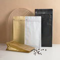 Customizable Flat Square Bottom Matt Black Coffee Pouch Zipper Top Gravure Printed Kraft Paper Reusable Aluminum Foil for Food