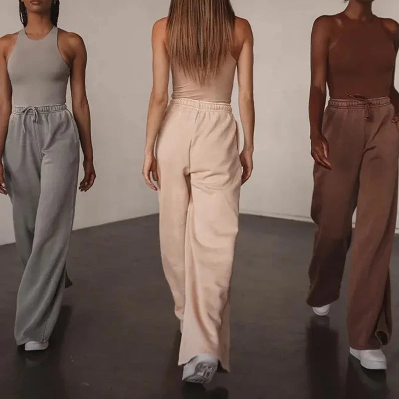 Women's Trousers 2026 New Arrivals Fashion Women Clothes Loose Wide Leg Pants Solid Color Custom Fleece Cotton Sweat Pants