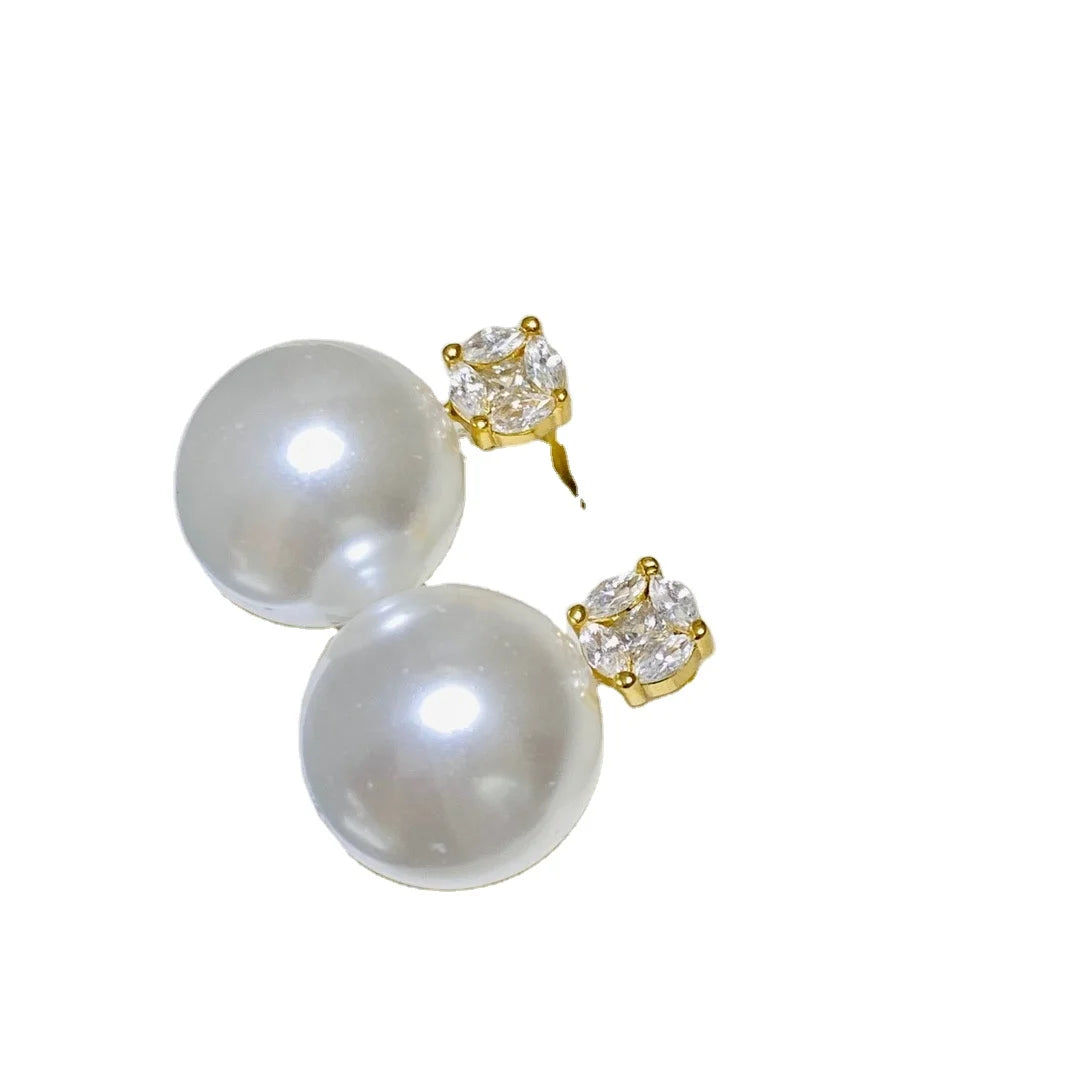 E2412 11-12mm DIY Natural Freshwater Pearl Charm Earrings Mounting Accessory 925 Sterling Silver Gold Plated  Jewelry