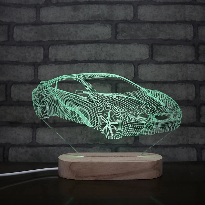 Supper Sport Car Design 3d Led Illusion Lamp Boy Friend Young Boy Student Gift Night Light RGB Lamp for Gift