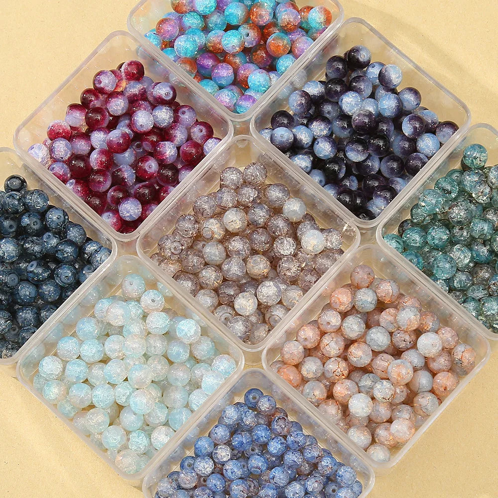 10mm Coloured Glaze Crack Glass Beads for Jewelry Making 50pcs/Bag Multicolored DIY Accessory Crystal Lampwork Beads