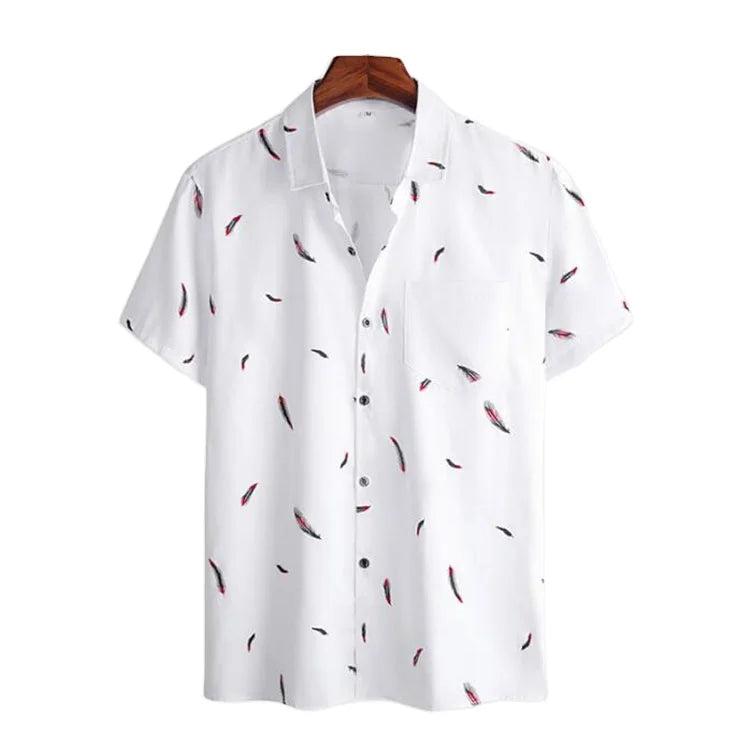 Summer Harajuku Mens Shirt Casual Feather Hawaiian Printed Short Sleeve White Street Summer Beach Shirts for Men Clothing