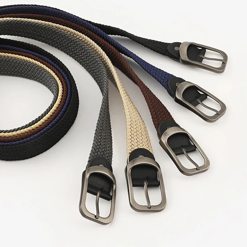 New Design Alloy Pin Buckle Adjustable Braided Stretch Belt Casual Unisex Men Women'S  Custom Elastic Belt Without Holes